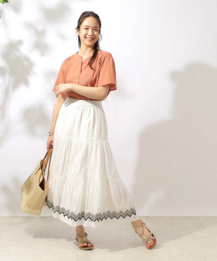 シューラルー(SHOO・LA・RUE)の【洗える】ふんわり さらさら コットンシフォン 半袖スキッパーブラウス15