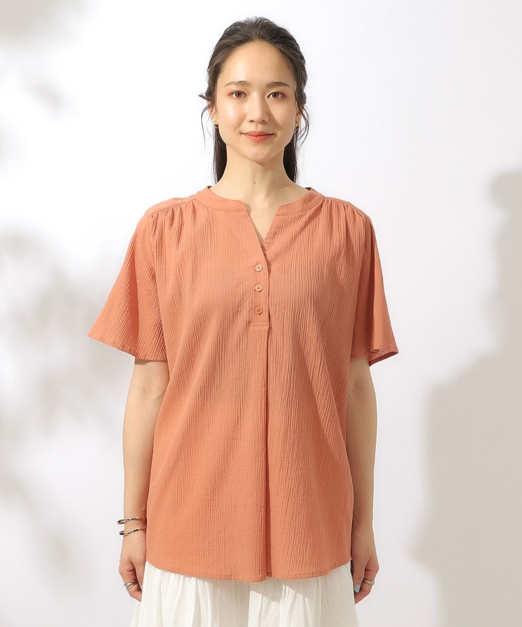 シューラルー(SHOO・LA・RUE)の【洗える】ふんわり さらさら コットンシフォン 半袖スキッパーブラウス18