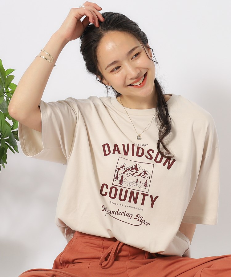 シューラルー(SHOO・LA・RUE)の【洗える/プチプラ/綿100％】グラフィック半袖ゆるTシャツ グレージュ(350)