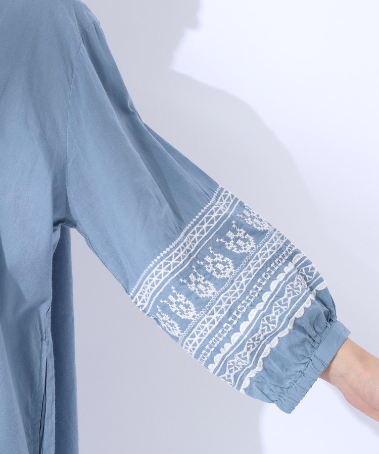 洗える/インド綿100%】ふわっと広がる お袖刺繍ワンピース 洗える/インド綿100%】ふわっと広がる お袖刺繍ワンピース