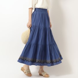 シューラルー(SHOO・LA・RUE)のふわっと揺れる インド綿 ティアード刺繍スカート
