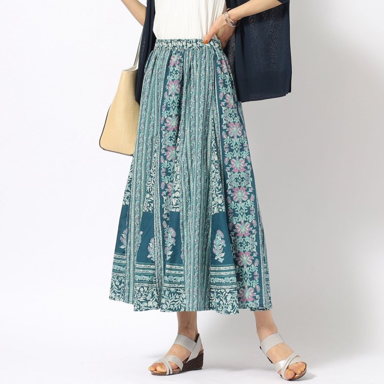 シューラルー(SHOO・LA・RUE)のふんわり軽やか インド綿花柄プリントギャザースカート マキシ・ロングスカート