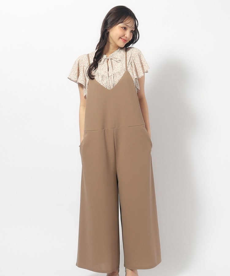 シューラルー(SHOO・LA・RUE)のぱっと着るだけで決まる 裏がさらさらカットジョーゼットサロペット モカブラウン(042)