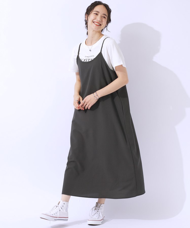 シューラルー(SHOO・LA・RUE)の【洗える】着丈が調節できる 楊柳キャミワンピース チャコールグレー(014)