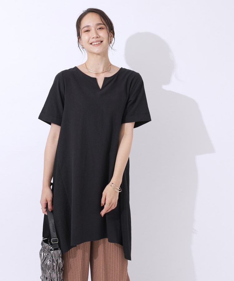 シャドーストライプ使い Aラインチュニックワンピース(ミドル シャドーストライプ使い Aラインチュニックワンピース(ミドル