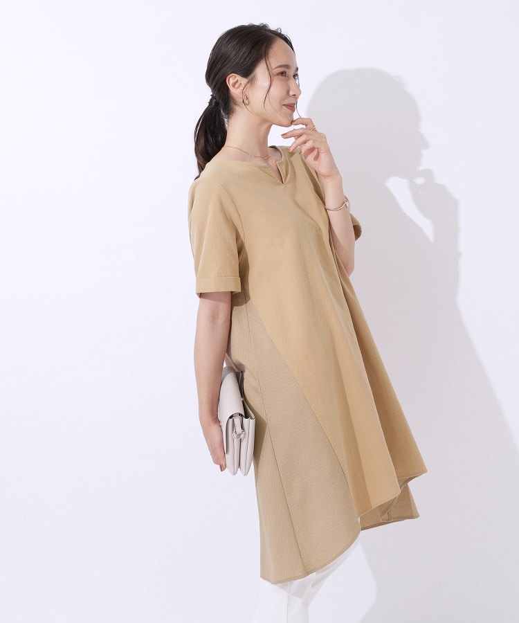 シャドーストライプ使い Aラインチュニックワンピース(ミドル シャドーストライプ使い Aラインチュニックワンピース(ミドル