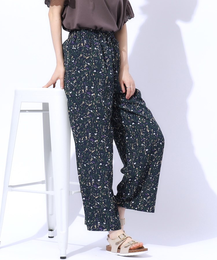 洗える】ジョーゼット柄プリントパンツ(6~9分丈パンツ 洗える】ジョーゼット柄プリントパンツ(6~9分丈パンツ