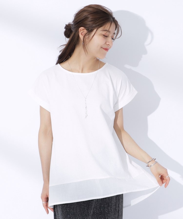 シューラルー(SHOO・LA・RUE)の異素材切替ペプラムTシャツ ホワイト(001)