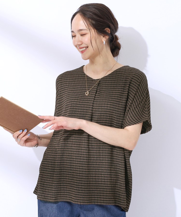 シューラルー(SHOO・LA・RUE)の【洗える】甘すぎないギンガムチェック トップス モカブラウン(242)