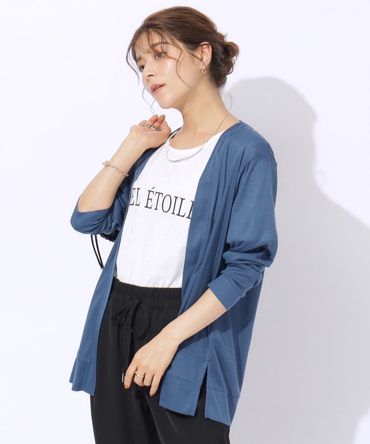 シューラルー(SHOO・LA・RUE)の【2点セット】半袖ロゴTシャツ+カーディガン ブルー(093)