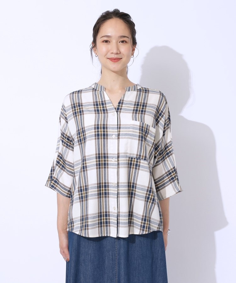 シューラルー(SHOO・LA・RUE)の【洗える】暑い時期もさらりと着られる 7分袖チェックシャツ13