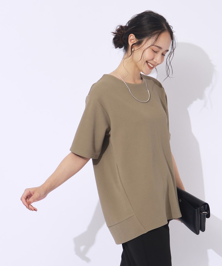 洗える/5分袖】すっきりきれいに魅せる ふくれジャカード 洗える/5分袖】すっきりきれいに魅せる ふくれジャカード