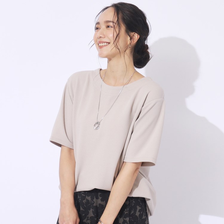 シューラルー(SHOO・LA・RUE)の【洗える/5分袖】すっきりきれいに魅せる ふくれジャカード コクーントップス カットソー