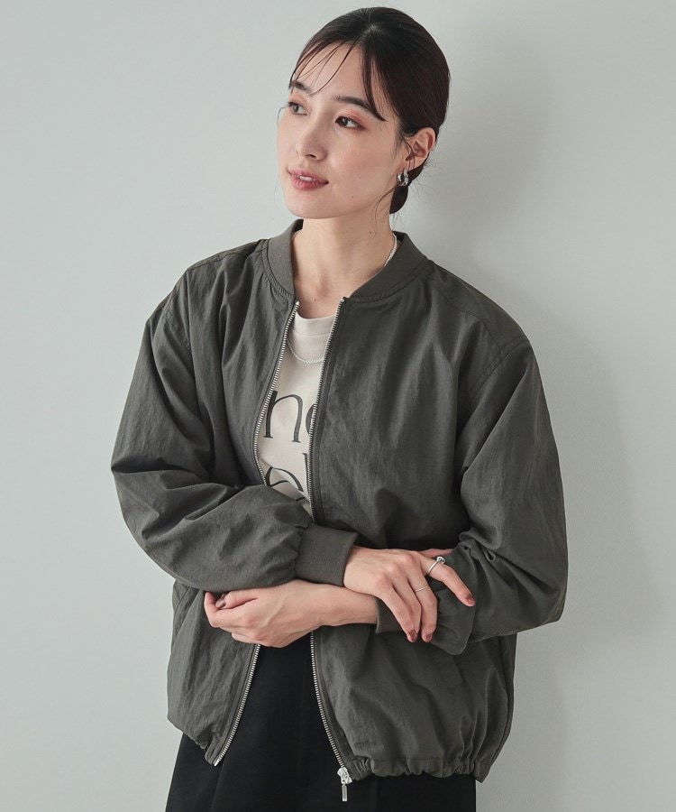 シューラルー(SHOO・LA・RUE)のさっと羽織ってこなれ見え 襟元リブドロストブルゾン チャコールグレー(013)