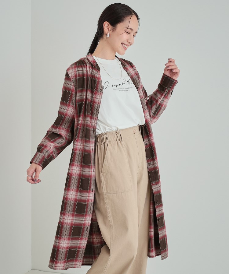 シューラルー(SHOO・LA・RUE)の【洗える】着回しいろいろ 大人のためのチェックシャツワンピース レッド(262)