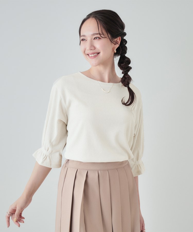 シューラルー(SHOO・LA・RUE)の【洗える/S-LL/5分袖】ぽこぽこラメ お袖フリルトップス5