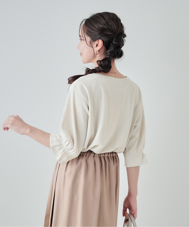 シューラルー(SHOO・LA・RUE)の【洗える/S-LL/5分袖】ぽこぽこラメ お袖フリルトップス6