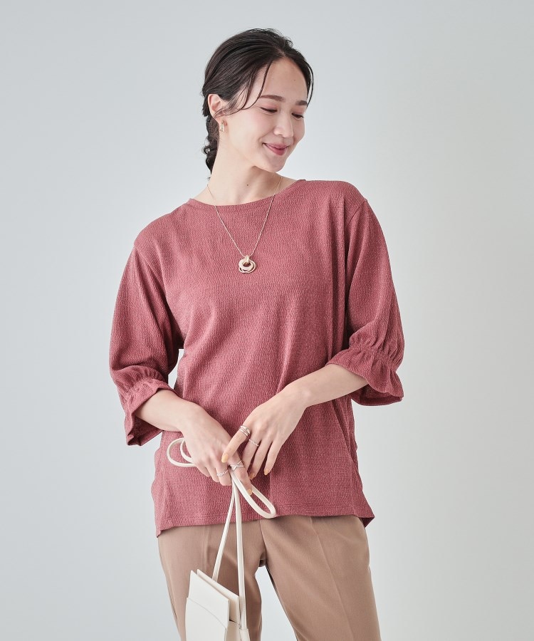 シューラルー(SHOO・LA・RUE)の【洗える/S-LL/5分袖】ぽこぽこラメ お袖フリルトップス9