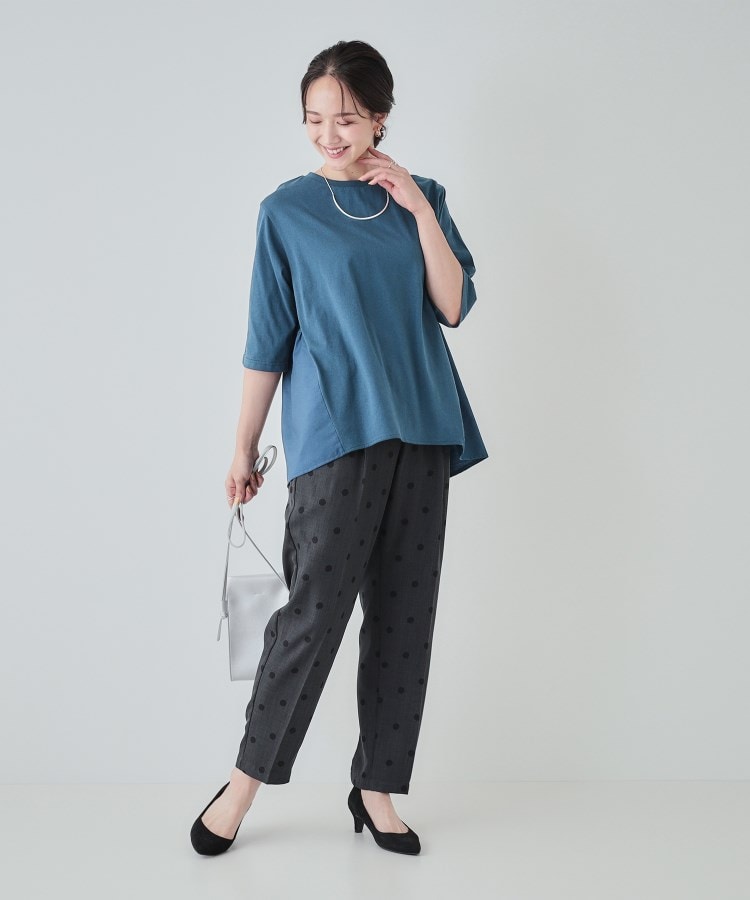 シューラルー(SHOO・LA・RUE)の【洗える/5分袖】バックギャザー 異素材切替トップス7