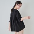 シューラルー(SHOO・LA・RUE)の【洗える/5分袖】バックギャザー 異素材切替トップス ブラック(019)