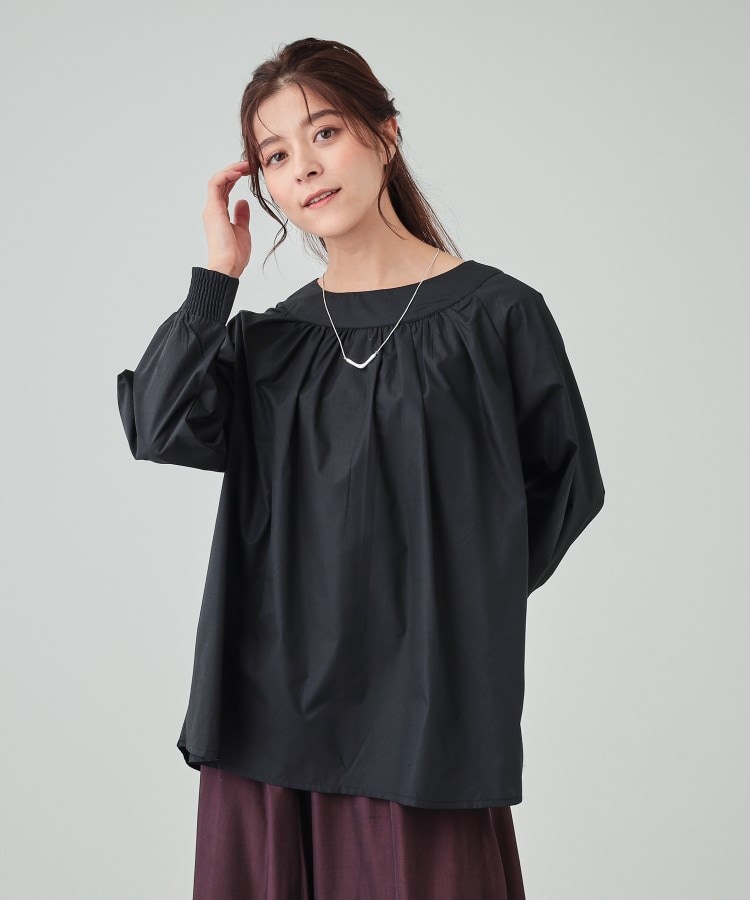 S-LL/洗える】大人可愛くきちんと感も ギャザークルーネック S-LL/洗える】大人可愛くきちんと感も ギャザークルーネック