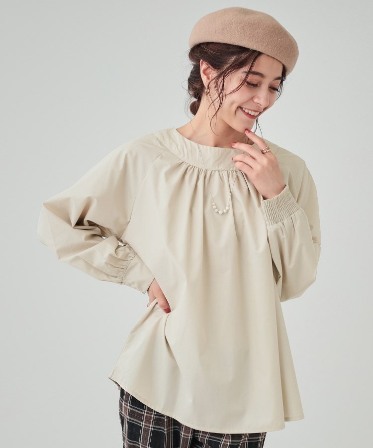 S-LL/洗える】大人可愛くきちんと感も ギャザークルーネック S-LL/洗える】大人可愛くきちんと感も ギャザークルーネック