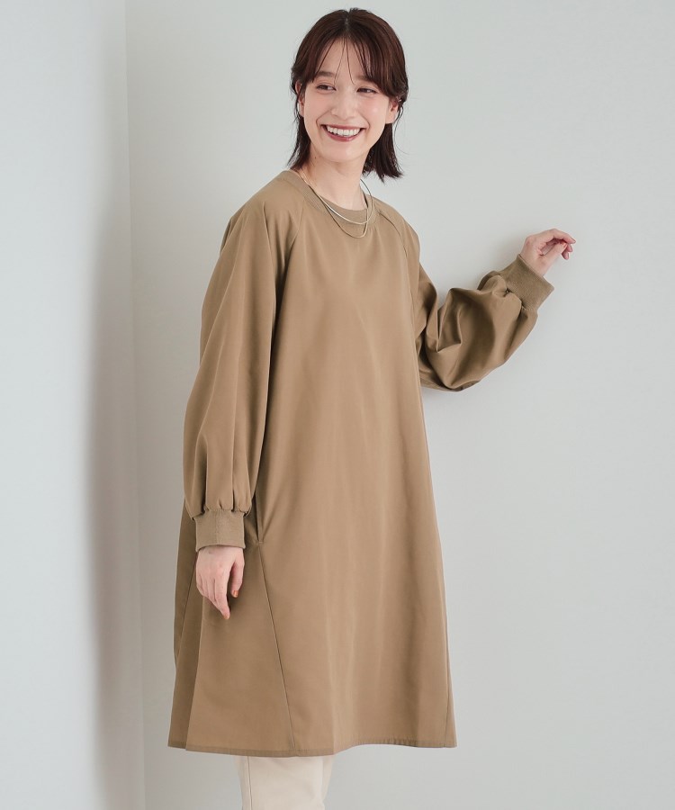 シューラルー(SHOO・LA・RUE)の【洗える】大人の女性が上品に着映える　リブ使いＡライン チュニックワンピース キャメルブラウン(041)