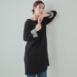 シューラルー(SHOO・LA・RUE)の【S-LL/体型カバー】お袖ストライプ Aライン チュニックワンピース ブラック(019)