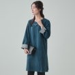 シューラルー(SHOO・LA・RUE)の【S-LL/体型カバー】お袖ストライプ Aライン チュニックワンピース ブルーグリーン(097)