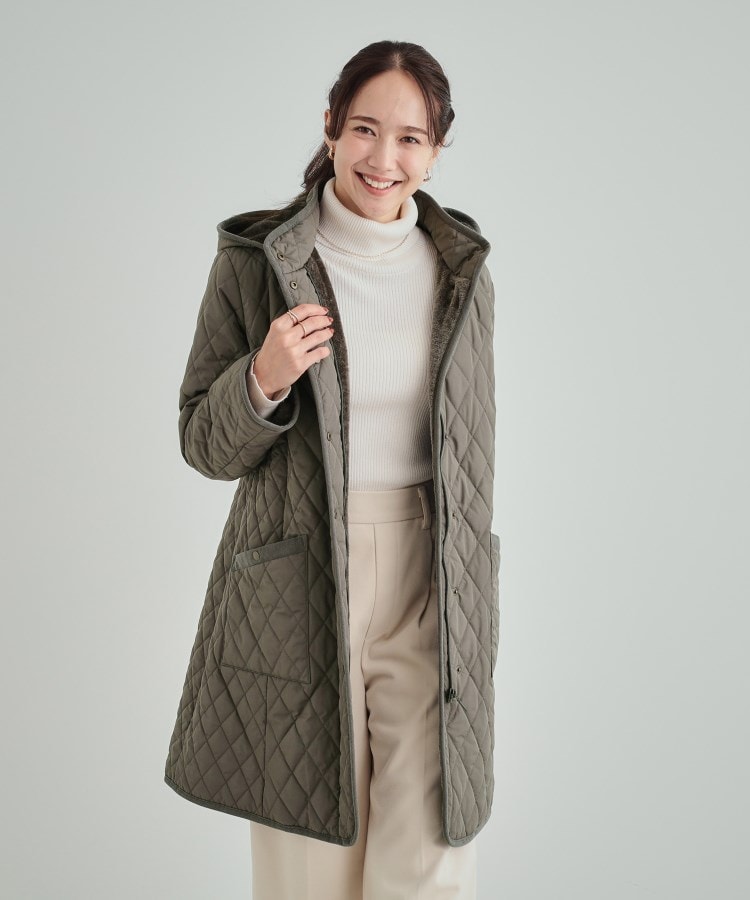 シューラルー(SHOO・LA・RUE)の【フード取り外し可/撥水加工】自然にくびれる あったかダイヤ柄キルトコート8