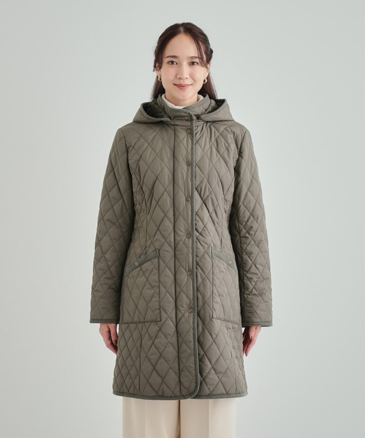 シューラルー(SHOO・LA・RUE)の【フード取り外し可/撥水加工】自然にくびれる あったかダイヤ柄キルトコート22