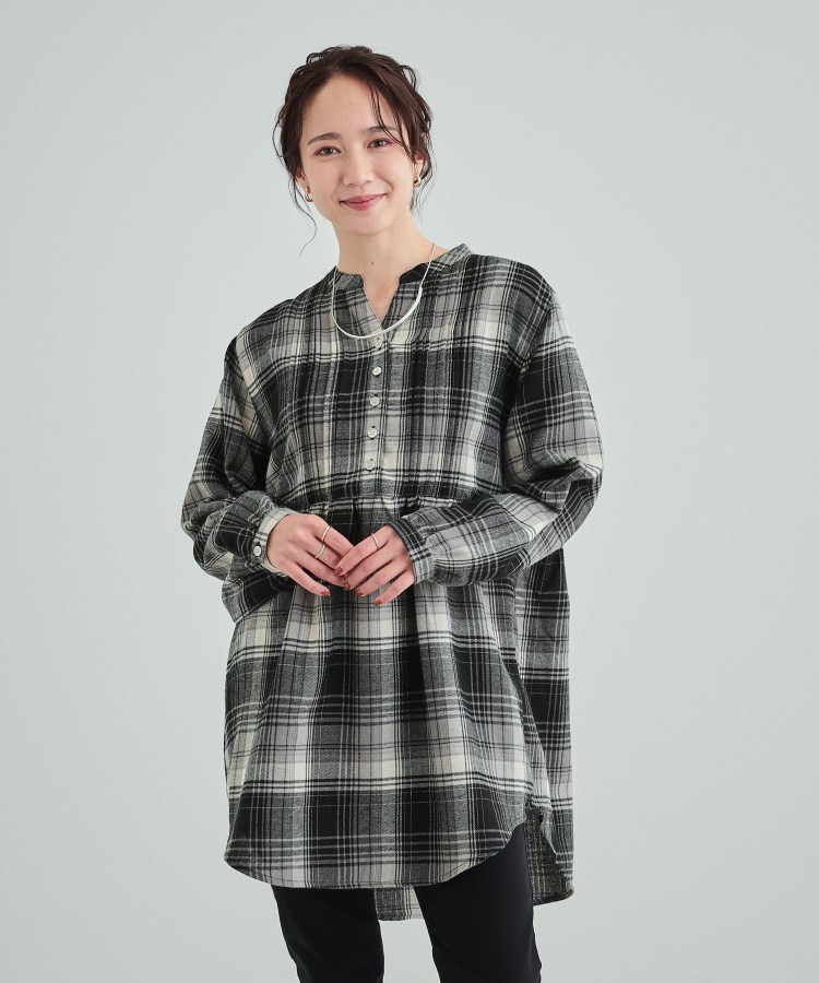 シューラルー(SHOO・LA・RUE)の【洗える/S-LL】お腹周りをゆったりカバー 起毛チェック柄チュニックブラウス5