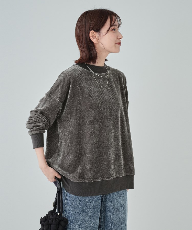 S-LL/体型カバー】ベロア風ゆったりトップス(カットソー S-LL/体型カバー】ベロア風ゆったりトップス(カットソー
