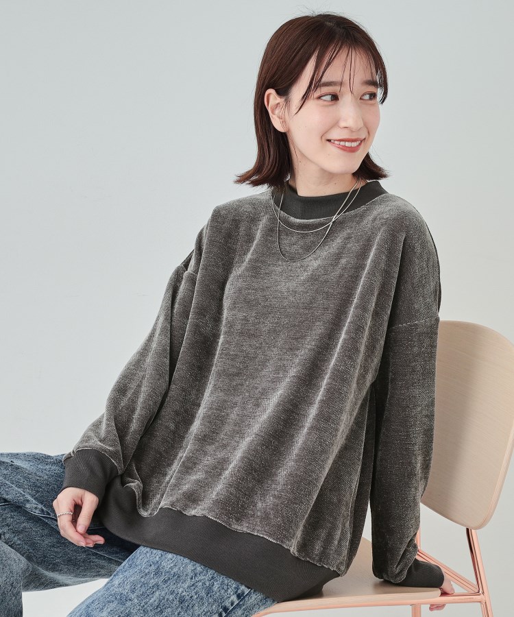 S-LL/体型カバー】ベロア風ゆったりトップス(カットソー S-LL/体型カバー】ベロア風ゆったりトップス(カットソー
