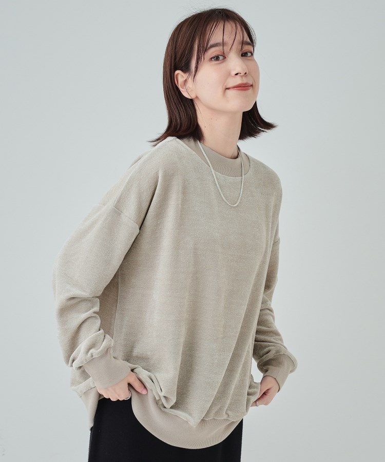 S-LL/体型カバー】ベロア風ゆったりトップス（カットソー