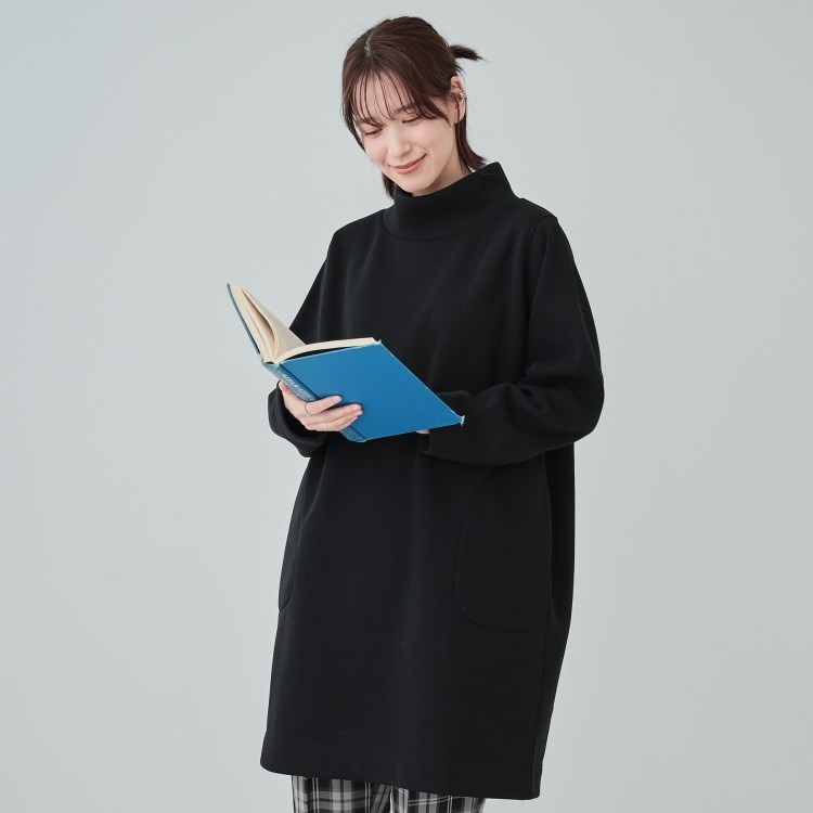シューラルー(SHOO・LA・RUE)の【S-LL】裏起毛であったか スタンドカラーコクーンチュニック【SHOO WARM】 ミドルワンピース
