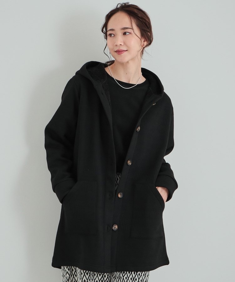 シューラルー(SHOO・LA・RUE)の【裏地あったか】体型カバーしながらすっきり見えも叶う フーディコーディガン ブラック(019)