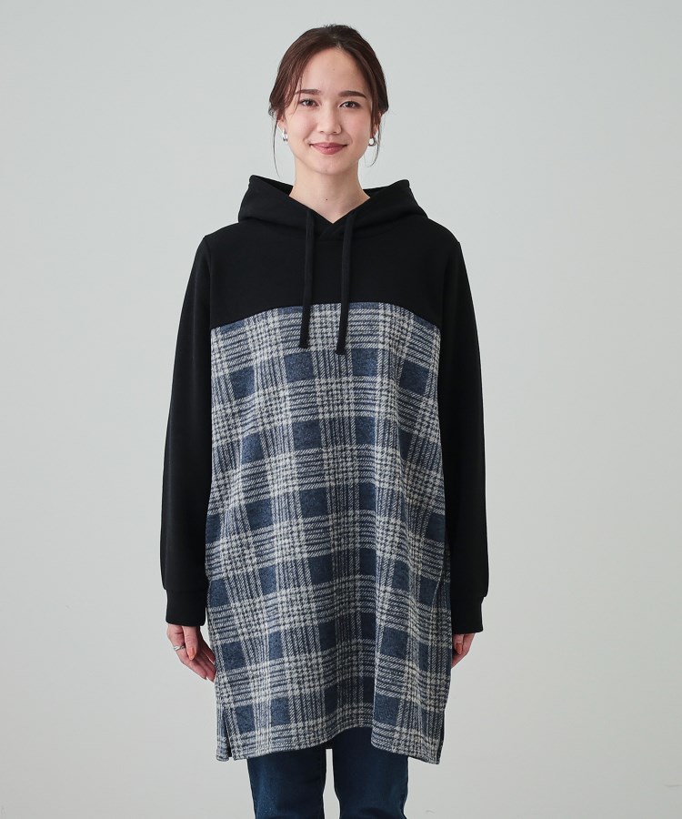 シューラルー(SHOO・LA・RUE)のあったか裏起毛 チェック柄フーディーチュニック13