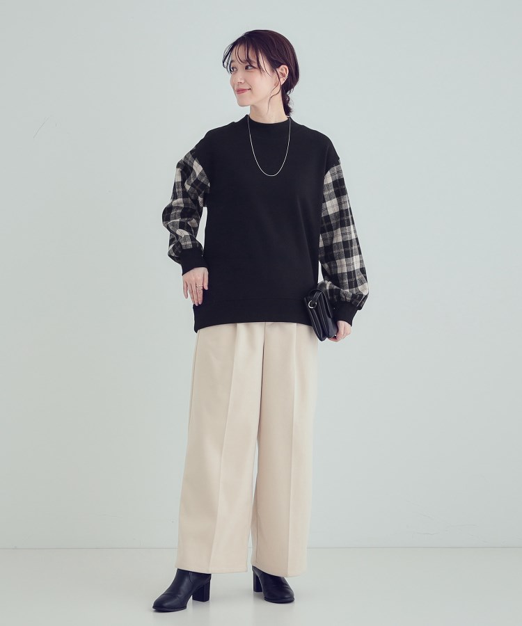 シューラルー(SHOO・LA・RUE)の【S-LL/洗える】裏起毛 お袖チェック切替トップス【SHOO WARM】3