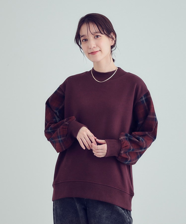 シューラルー(SHOO・LA・RUE)の【S-LL/洗える】裏起毛 お袖チェック切替トップス【SHOO WARM】5