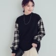 シューラルー(SHOO・LA・RUE)の【S-LL/洗える】裏起毛 お袖チェック切替トップス【SHOO WARM】 ブラック(019)