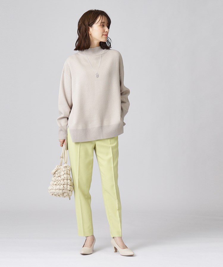 洗える】ワイドシルエット スリット入り 前後差ハイネックニット 洗える】ワイドシルエット スリット入り 前後差ハイネックニット
