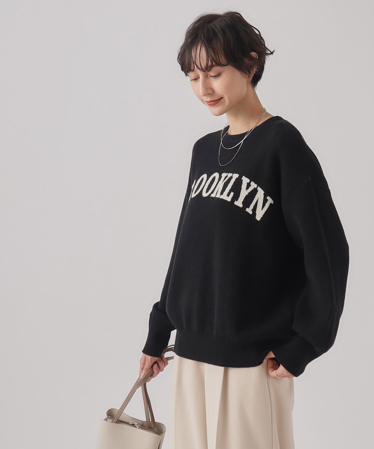 大人っぽく着られる もちもち スウェットライク ロゴニット 大人っぽく着られる もちもち スウェットライク ロゴニット