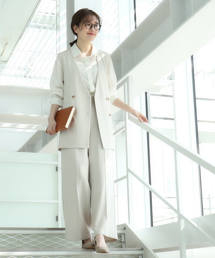 シューラルー(SHOO・LA・RUE)の【UVカット/抗菌防臭/吸水速乾】ゆる さら ふわり フレンチリネンブレンド 前あきシャツ55