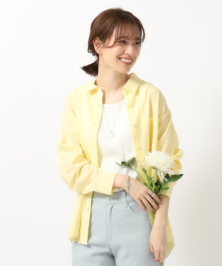 シューラルー(SHOO・LA・RUE)の【UVカット/抗菌防臭/吸水速乾】ゆる さら ふわり フレンチリネンブレンド 前あきシャツ ライトイエロー(030)