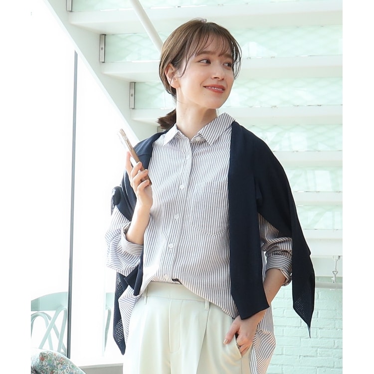 シューラルー(SHOO・LA・RUE)の【UVカット/抗菌防臭/吸水速乾】ゆる さら ふわり フレンチリネンブレンド 前あきシャツ シャツ・ブラウス