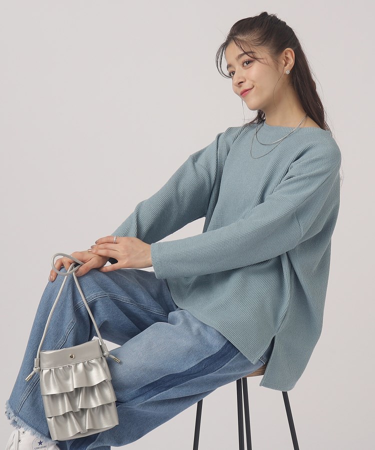 体型カバー/洗える】大人のラフコーデに ゆるスリット リブ 体型カバー/洗える】大人のラフコーデに ゆるスリット リブ