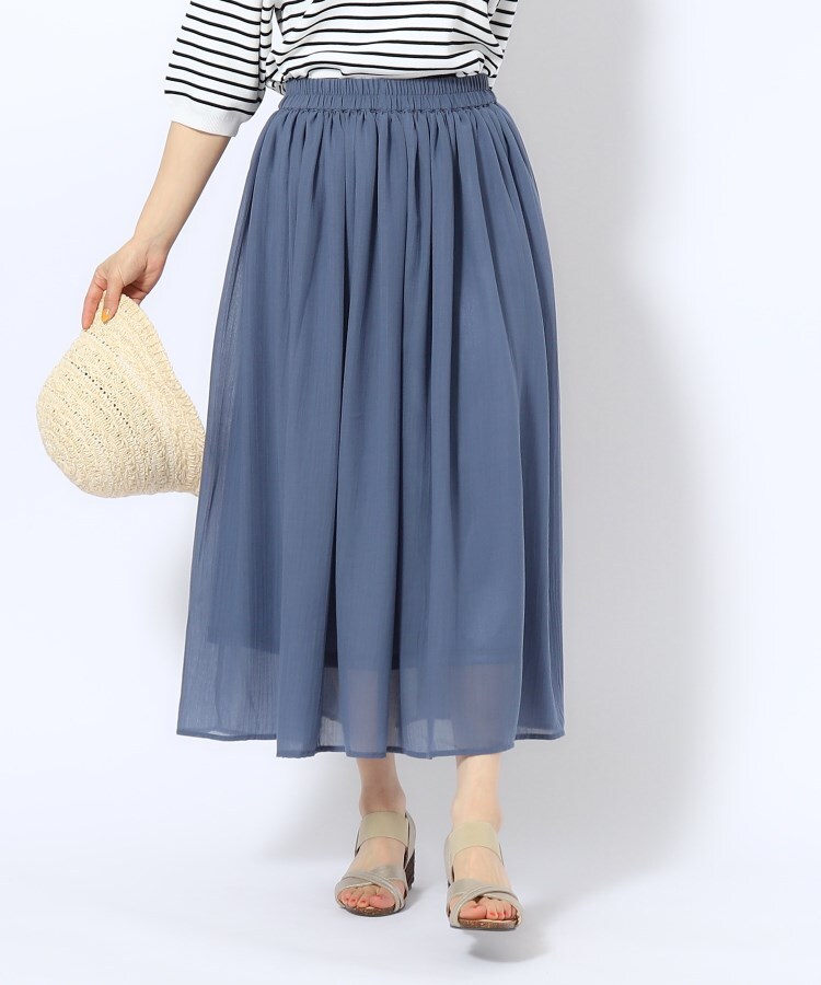 歩くたび揺れる】上品な透け感カラーボイルスカート（マキシ