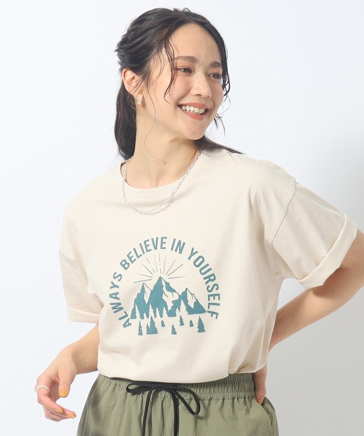 シューラルー(SHOO・LA・RUE)の【洗える/プチプラ/綿100％】グラフィック半袖ゆるTシャツ グレージュ(850)