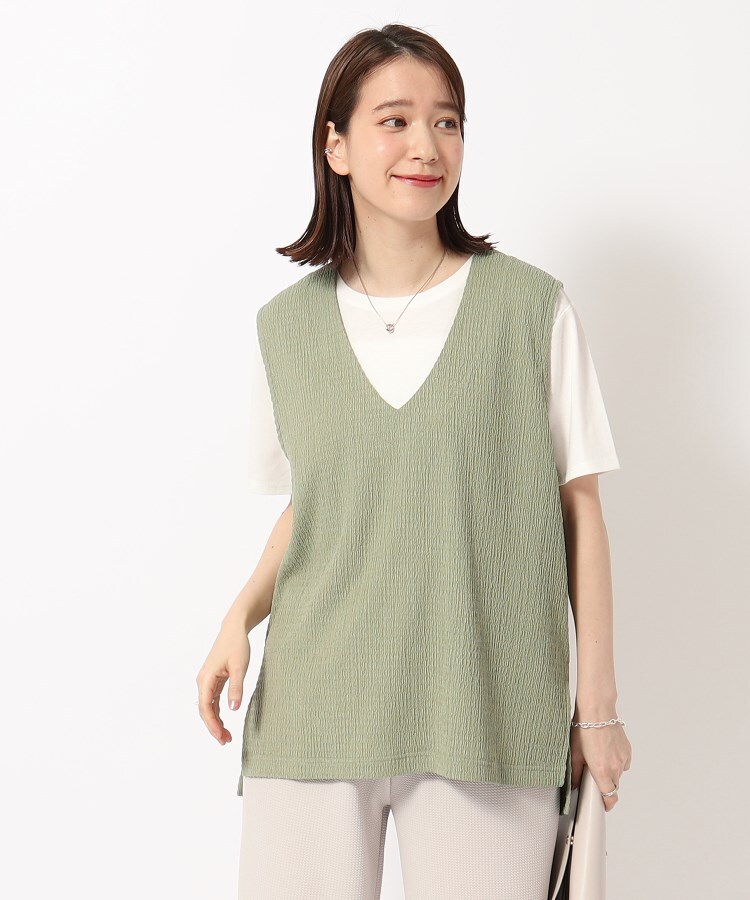 洗える/2点セット】さらさらVネックベスト＋Tシャツ（トップス＋
